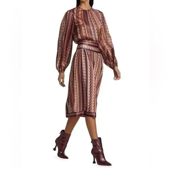 Tory Burch Striped Satin Burnout Blouse (8) & Skirt (12), size 8 & 12 - Picture 1 of 12